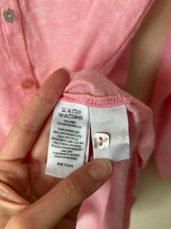 Tahari Linen Blend Lagenlook Beachy Button Down Longline Tunic Top - Picture 6 of 8